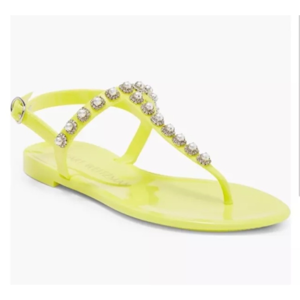 $250 STUART WEITZMAN White Pearl Crystal Jelly Neon Yellow Flat Sandals Sz 6 NEW